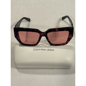 CALVIN KLEIN Women’s Sunglasses Red Havana & Pink w/Case 54-17-140